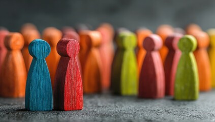 Colorful wooden figures in a crowd