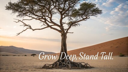 Inspirational Quote Grow Deep Stand Tall on Desert Tree.