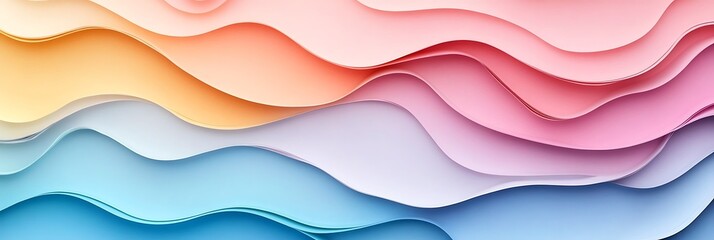 Obraz premium Abstract Pastel Waves: A vibrant display of layered pastel waves flows with seamless precision, evoking a sense of fluidity, harmony, and serene tranquility. 