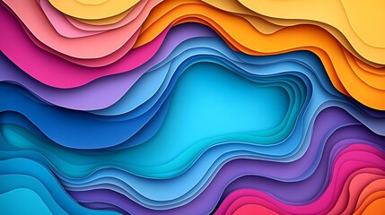 Vibrant Paper Layers: A captivating abstract composed of layered, cut paper elements, forming a dynamic interplay of curves and colors, offering a visually stimulating, and unique artistic expression.