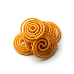 Indian Jalebi Sweet Spirals Isolated on White Background – Top View