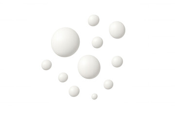 White spheres of different sizes floating on a transparent background, creating a simple yet elegant composition