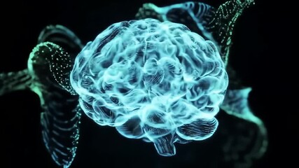 Digital visualization of human brain networks interconnected with neural pathways illuminated in blue glows - Powered by Adobe