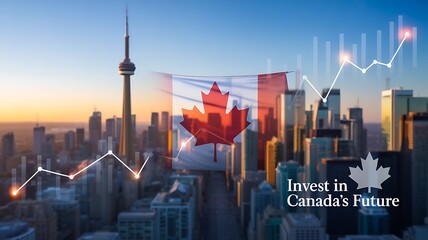 City skyline with canadian flag and financial growth chart for investment and economy concept
