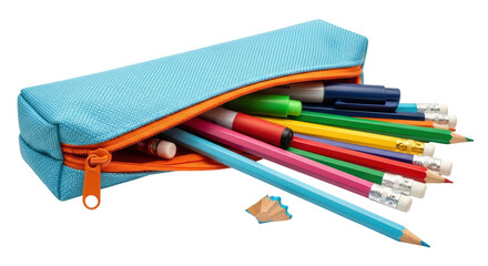 Isolated pencil case with colored pencils