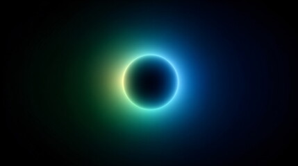 Abstract Luminous Halo on Deep Navy-Black Background with Gradient Cyan to Emerald Ring