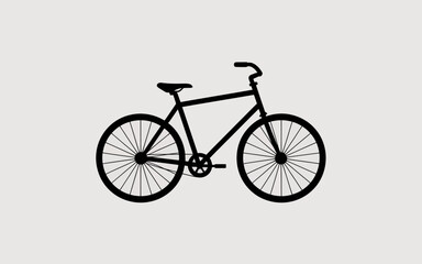 Fototapeta premium Minimalist black silhouette of a bicycle with two wheels, frame, seat, and handlebars. Flat vector icon style,