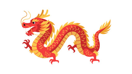 Fototapeta premium Vector graphic of a traditional red and gold serpentine Chinese dragon, an Asian myth symbol