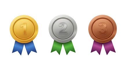 Three medals for first, second, and third place, awarded for achievement and competition.