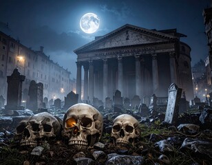 Medieval Foggy Cemetery Scene