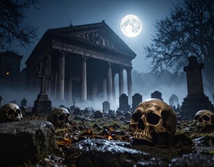 Medieval Foggy Cemetery Scene