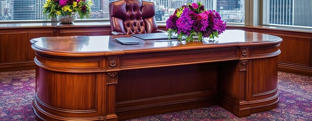 Elegant Executive Office with Dark Wooden Desk