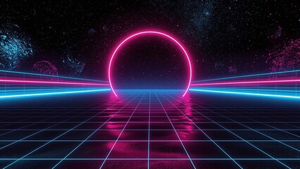 Geometric Abstract Artwork in 80s Neon Retrofuturism for Website Hero Sections with Premium Graphic Design Quality