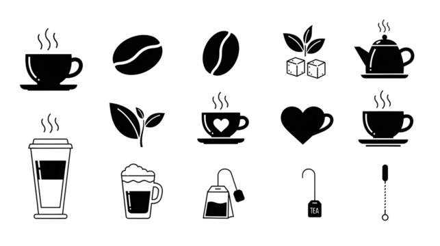 Collection of various coffee and tea icons.