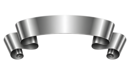 A shiny metallic banner with curled ends, perfect for adding text or titles.