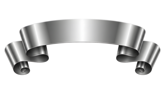 A shiny metallic banner with curled ends, perfect for adding text or titles.