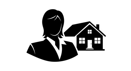 Minimalist silhouette icon of a female real estate broker.