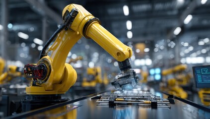 Industrial robot arm working in a factory