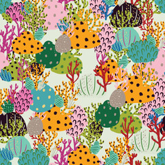 A seamless pattern of flat colorful corals. Vector print