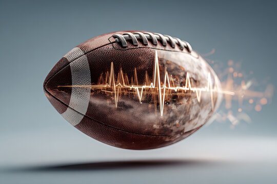 Creative rugby ball design with digital sound wave overlay, representing the energy and intensity of the sport. - Powered by Adobe