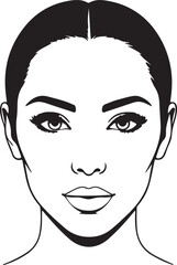 Girl outline face beauty of front look in silhouette white background
