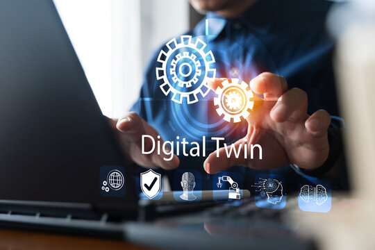 Digital twin technology concept with AI, data analytics, IoT integration, and smart industry innovation