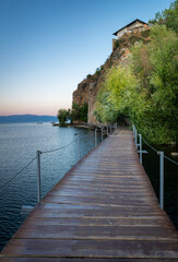 Wooden platform and Lake Ohrid