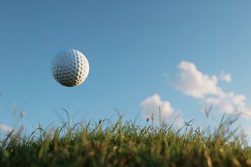 A golf ball soaring in the air against a clear blue sky, representing hope and distance.