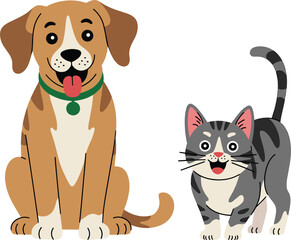 Dog and cat illustration material on white background