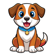 Cheerful Cartoon Puppy with Blue Collar illustration Vector illutration isolated on white background