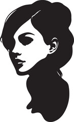 New girl outline face beauty of front look in silhouette white background.
