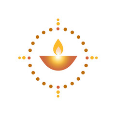 Diwali Lamp Illustration with Golden Light and Decorative Dots Background