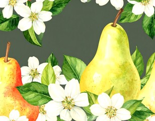 Watercolor pear and blossom pattern