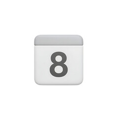 Calendar icon with number 8 isolated on transparent background