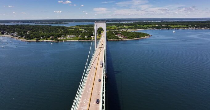 Aerial of the Claiborne Pell Newport Bridge in Rhode Island