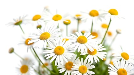 Fototapeta premium A delicate arrangement of fresh daisies basks in soft daylight against a white backdrop.