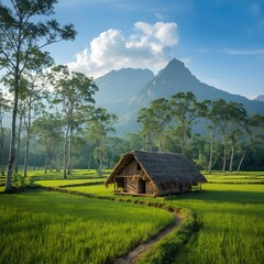 A hut in the middle of a rice field 