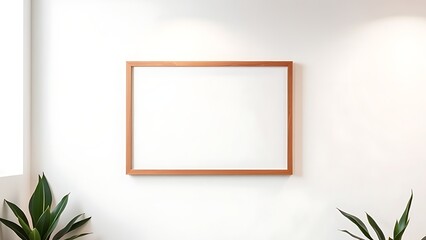 Minimalist wooden frame on a white wall, embodying modern aesthetics with clean lines and studio lighting.