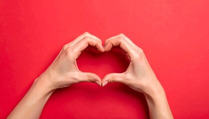 Fototapeta premium Two hands forming a heart shape against a red background