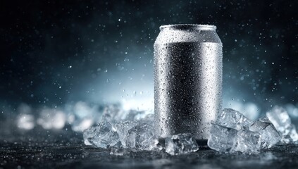 Metal can on ice in dark studio