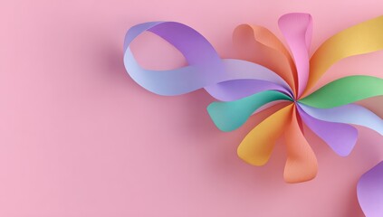 Fototapeta premium Abstract colorful ribbons on a pink background
