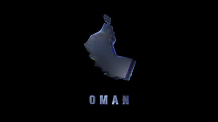 Rotating hologram of oman map on black background - Powered by Adobe
