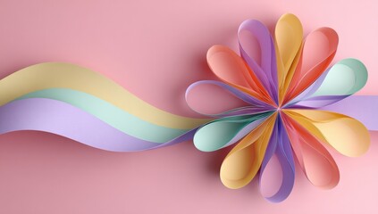 Pastel ribbon flower on pink background