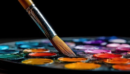 Obraz premium Paintbrush dipping into a vibrant color palette