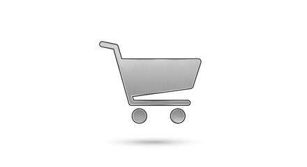 Metallic Shopping Cart Icon Minimalist Design on White Background