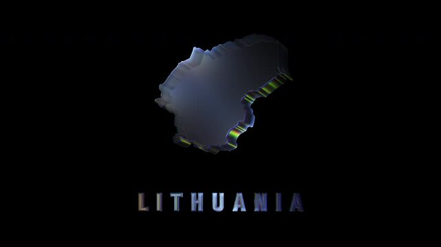 Rotating 3d lithuania map with iridescent texture on black background