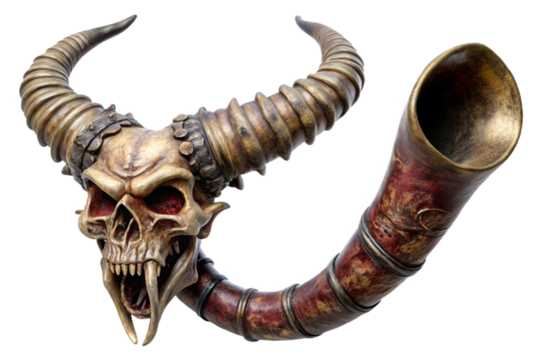 Demonic skull horn prop isolated for halloween or fantasy projects high quality render transparent background - Powered by Adobe