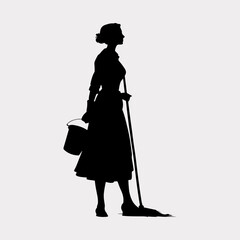 Cleaning Person Broom Drawing Graphic Element, Lady Cleaning Person Icon Black Symbol Silhouette Graphic Design