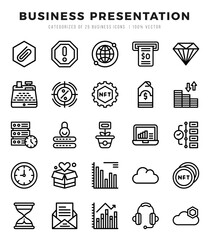 Business Presentation Icons Pack Lineal Style. Vector illustration.
