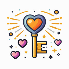 Golden Heart Shaped Key Illustration
